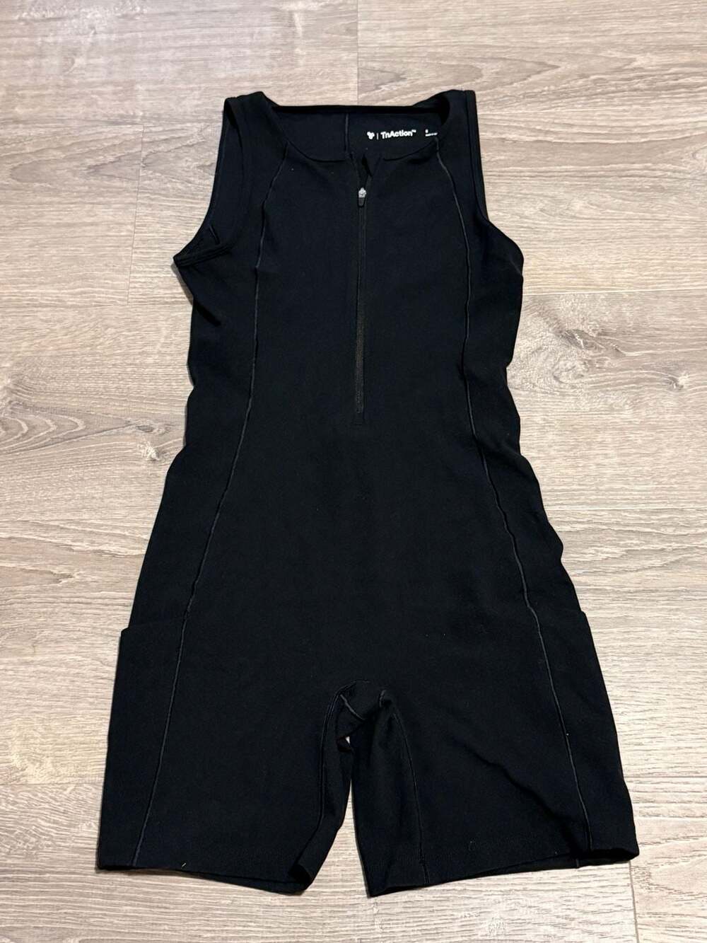 TnAction Black Sleeveless Front-Zip Active Romper with Pockets